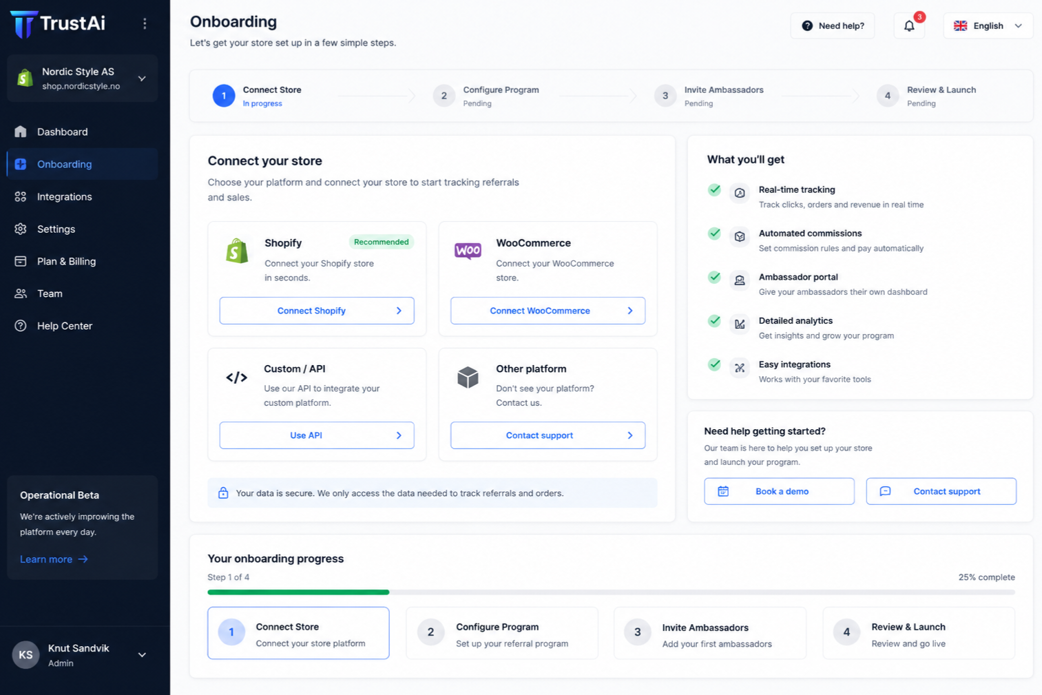 TrustAI onboarding flow